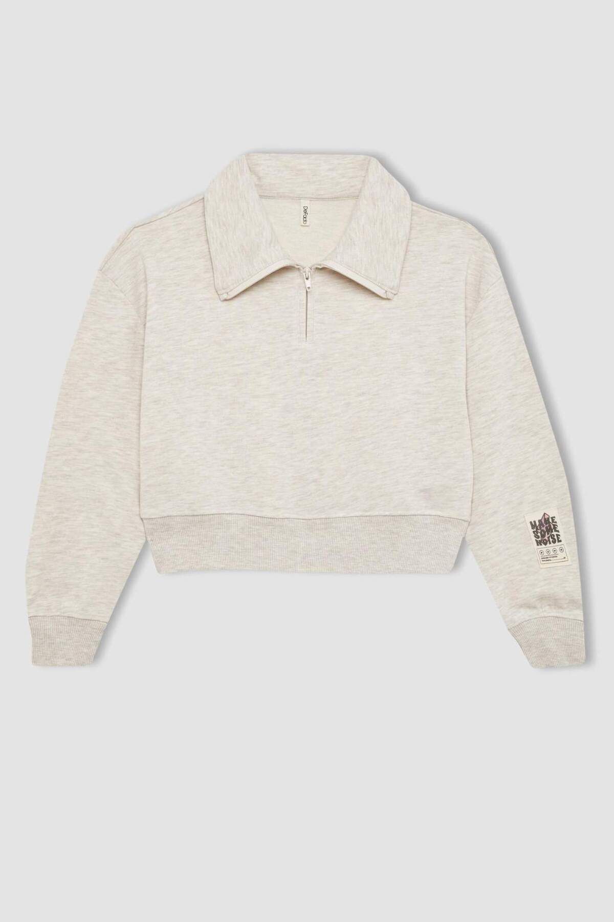 DeFacto-Girl's Collared Half Zip Sleeve Printed Sweatshirt C1036A824Sp 7