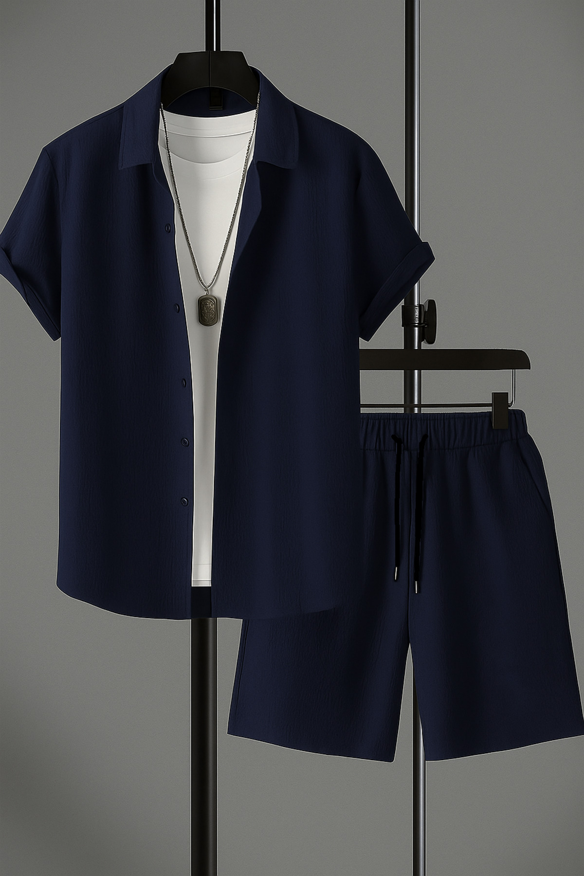 YNGMENCLASS-SET DE PANTALONI SCURT DE CAMAȘĂ IMPRIMAT CU TEXTURA MOALE 1