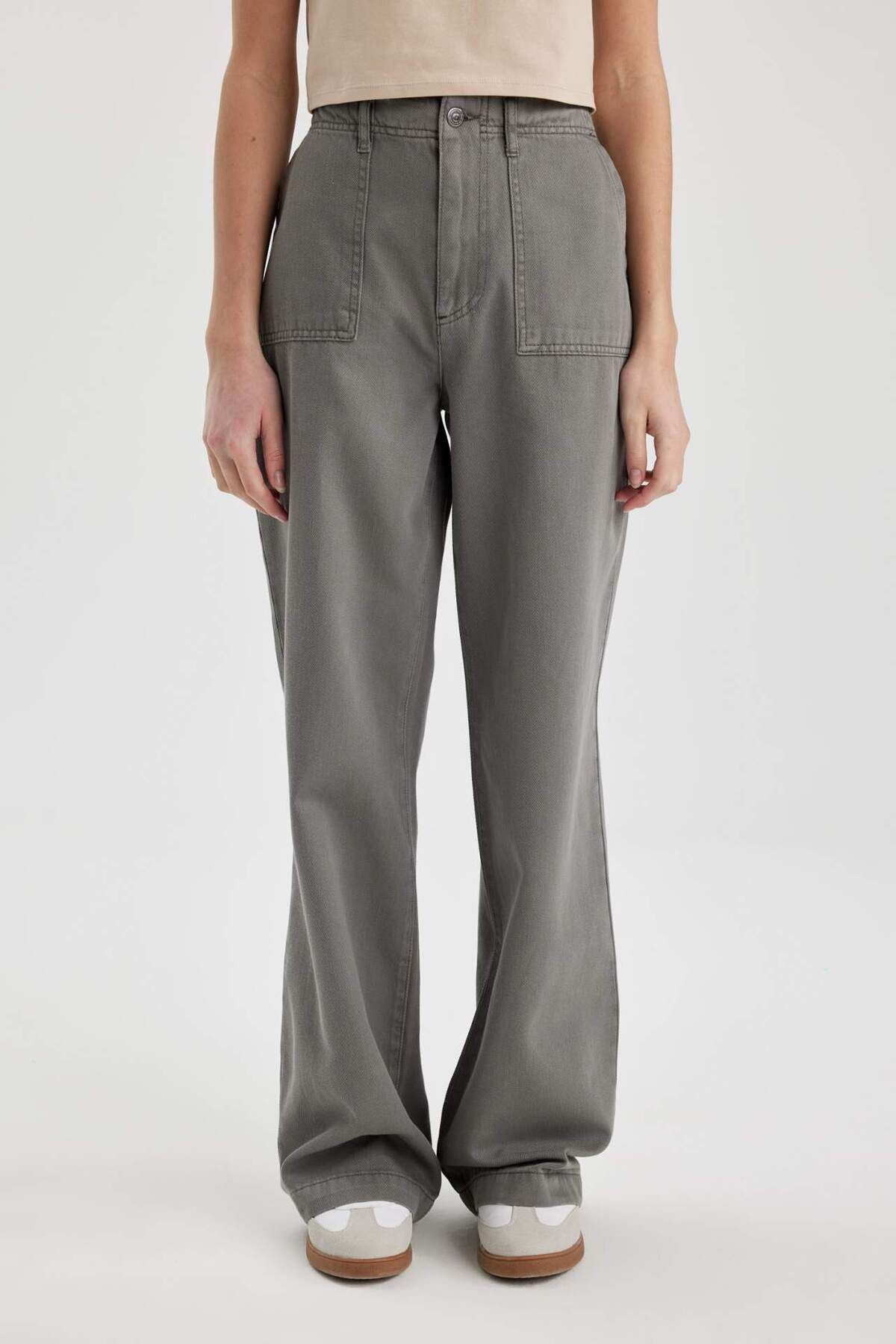 DeFacto-Gabardine Trousers Wide Leg Wide Loose Leg Basic Plain with Pockets Standard Size Regular Waist C1735Ax24Sp 5