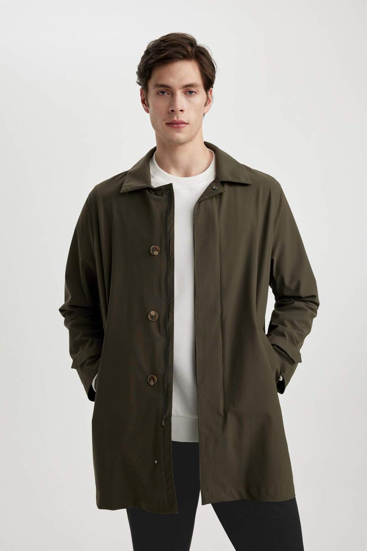 DeFacto-Wasserabweisende, winddichte Slim-Fit-Parka-Mäntel, schmal geschnittener Polokragen mit Reißverschlusstasche B6305AX24SP 7