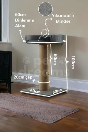 Pet Dreams Skye Lüks Kedi Tırmalama, Halatlı Oyuncak, Minderli Dinlenme Alanı