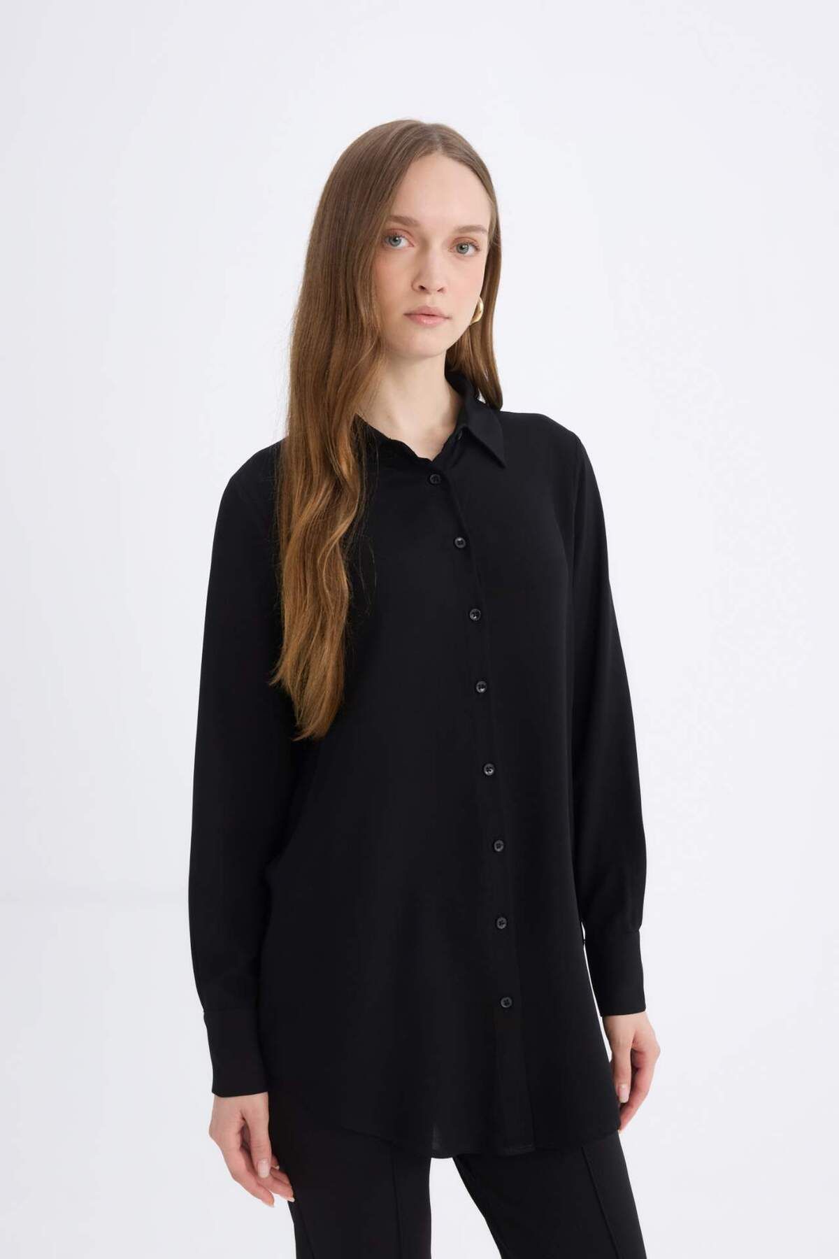 DeFacto-Regular Fit Basic Plain Long Sleeve Shirt Tunic Z3538Az24Sp 5