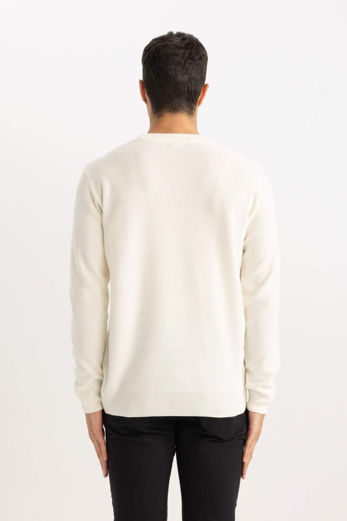 DeFacto-Standard Fit Regular Cut Crew Neck Basic Plain Knitwear Sweater B7763Ax24Sp 4