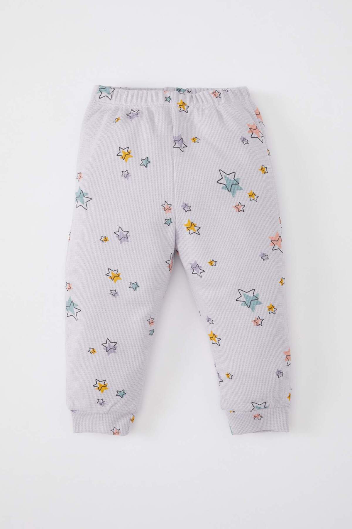 DeFacto-Baby Girls Pajamas Set Waffle Star Pattern Long Sleeve Top with Elastic Waist Long Bottom C0660A524Sp 2