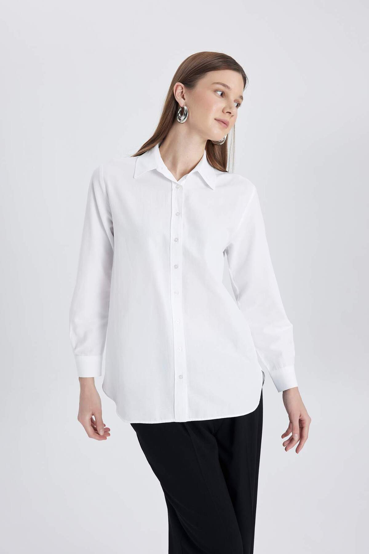 DeFacto-Relax Fit Poplin Długa Koszula Tunika B8314AX24SP 4