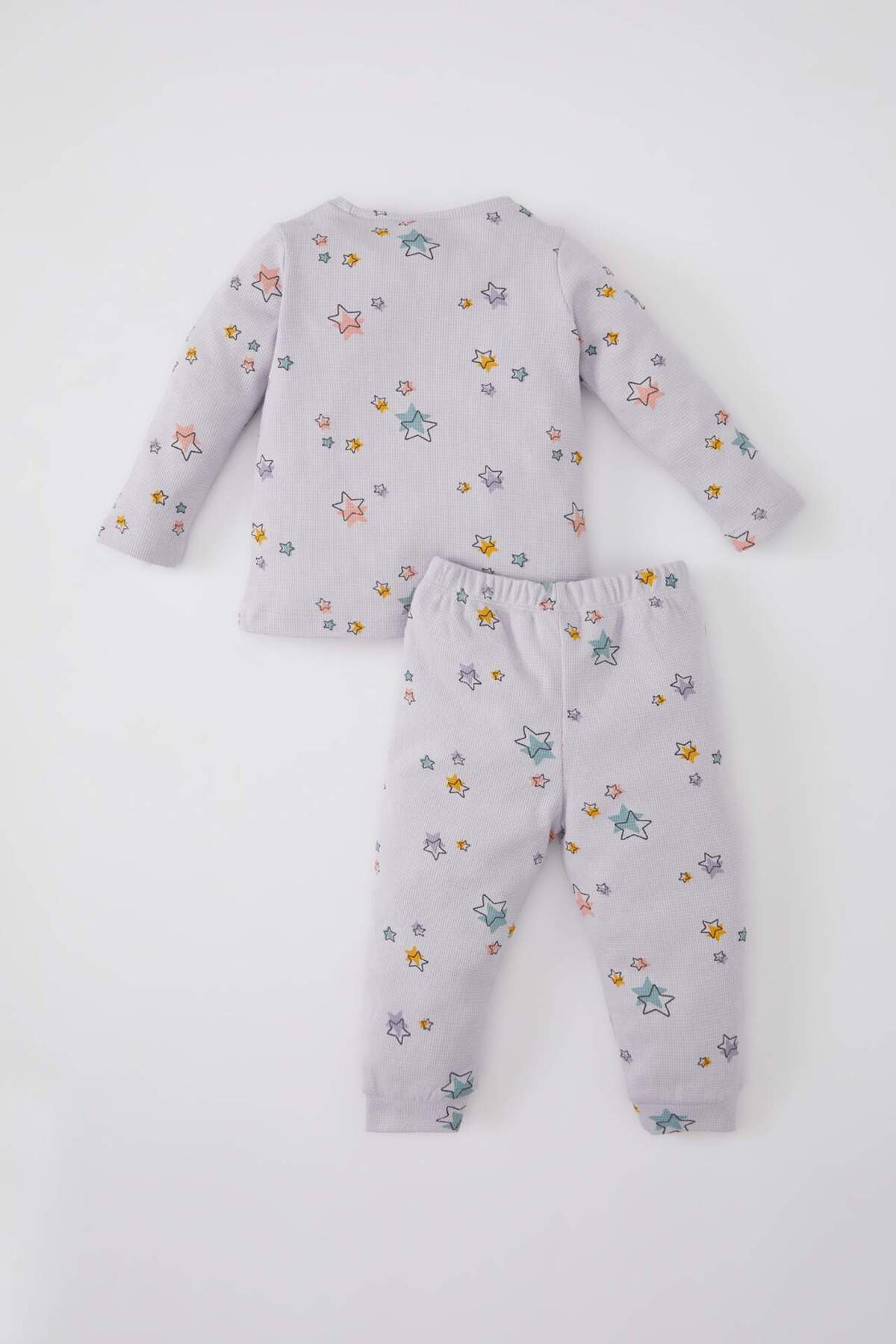 DeFacto-Baby Girls Pajamas Set Waffle Star Pattern Long Sleeve Top with Elastic Waist Long Bottom C0660A524Sp 5