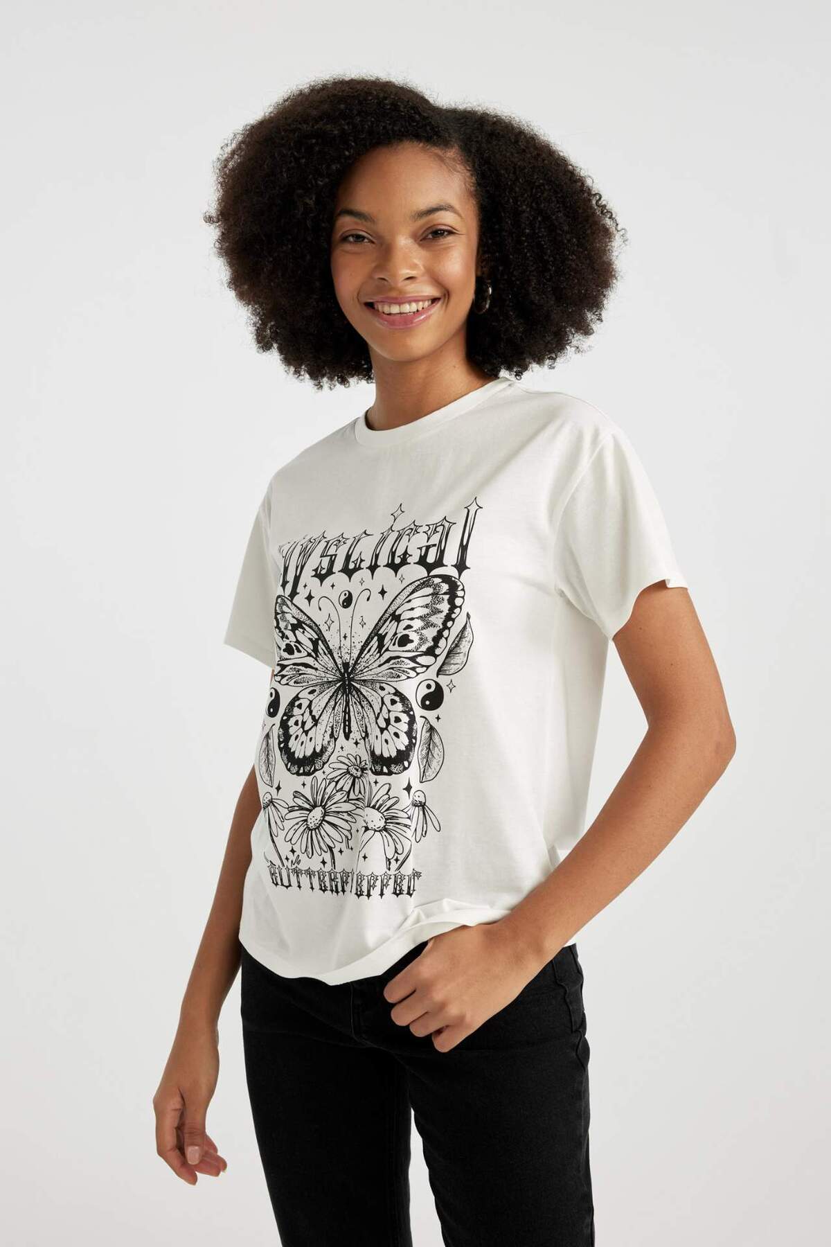 DeFacto-Tricou cu mânecă scurtă imprimat cu decolteu rotund B6754AX24SM 4