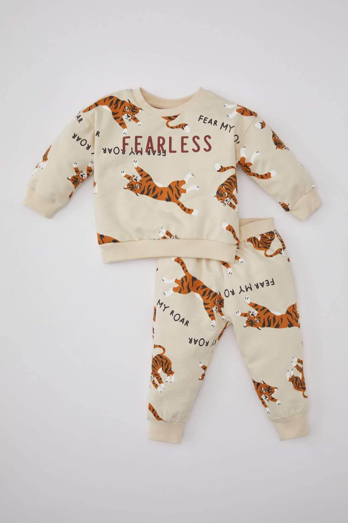 DeFacto-Baby Boy 2 Piece Set Crew Neck Tiger Pattern Sweatshirt Elastic Waist Sweatpants C0643A524Sp 1