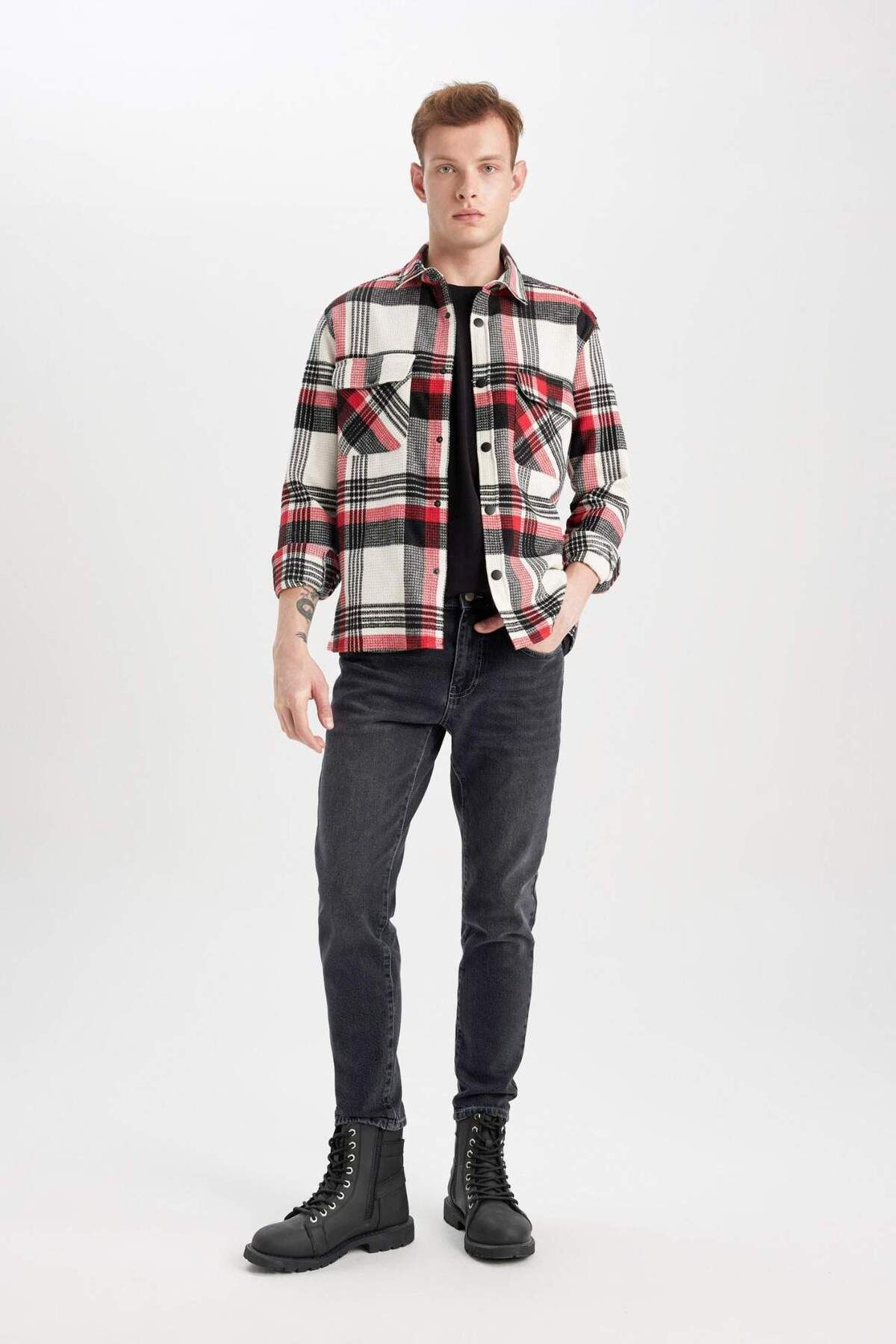 DeFacto-Slim Tapered Fit Slim Fit Normale Taille Schrumpfende Bein Jeans B7780AX24SP 5