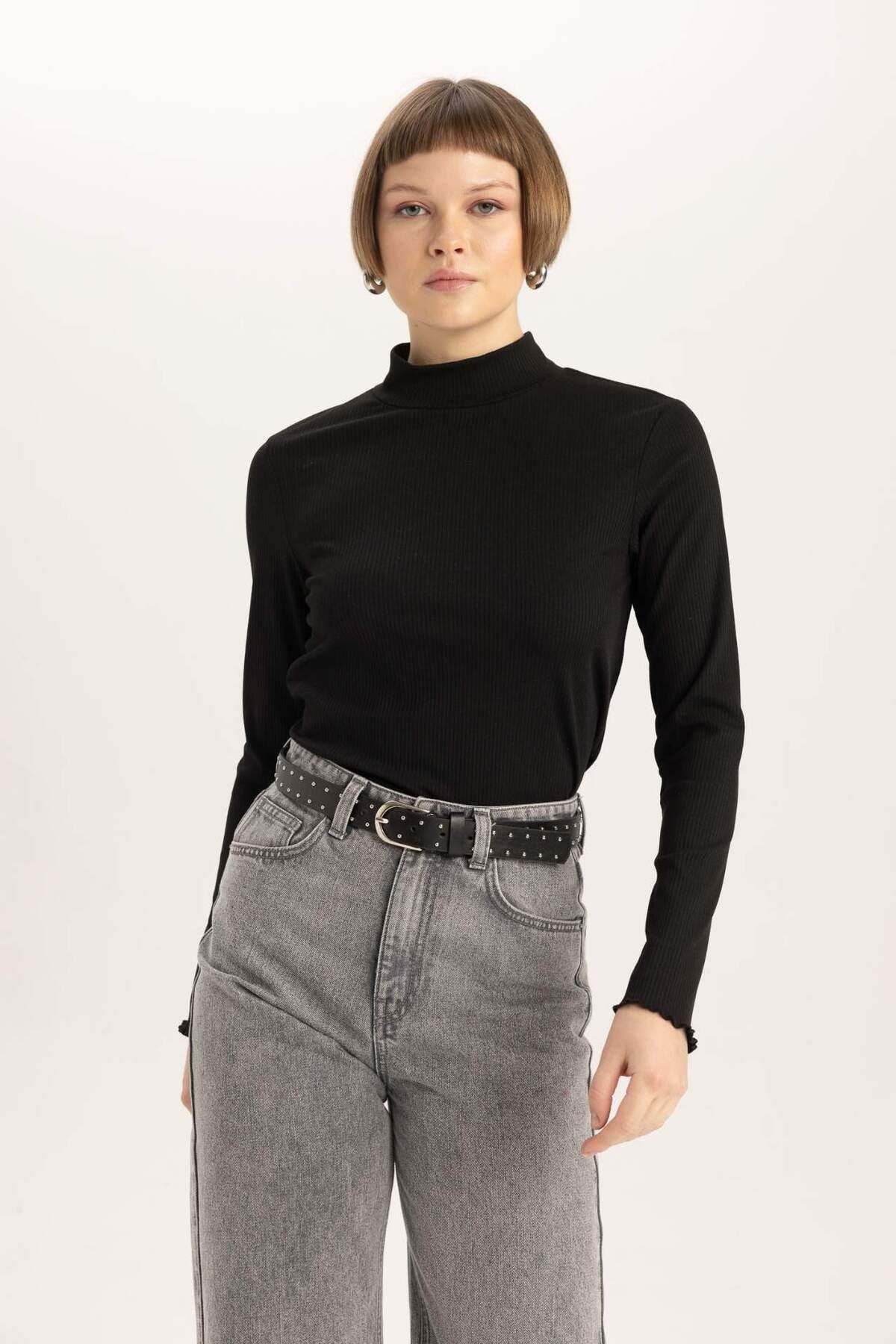 DeFacto-Regular Fit Basic Plain Rib Langarm-Umstandsoberteil C1025AX23WN 3