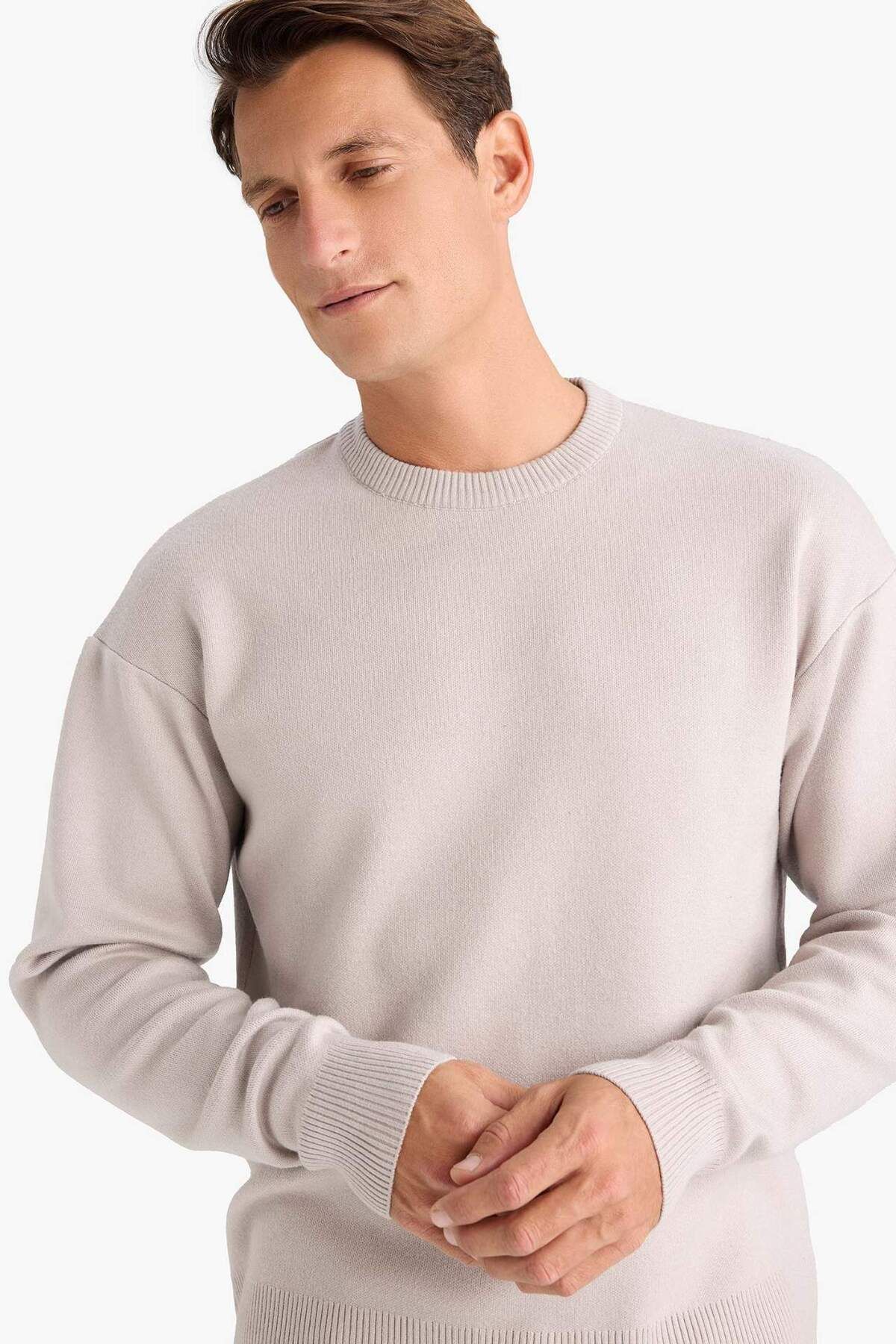 DeFacto-Relax Fit Crew Neck Basic Απλό Πλεκτό Πουλόβερ A8449AX23WN 5