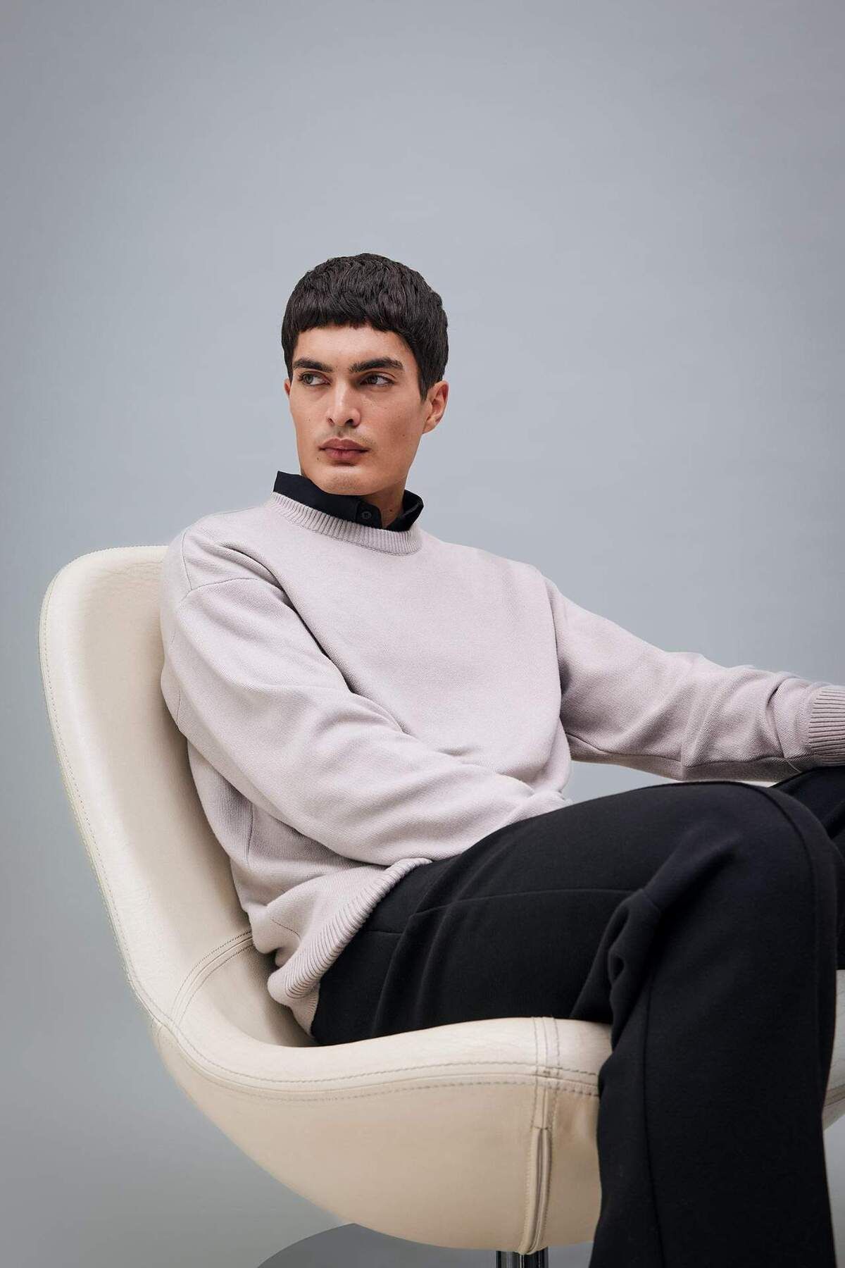 DeFacto-Relax Fit Crew Neck Basic Απλό Πλεκτό Πουλόβερ A8449AX23WN 2