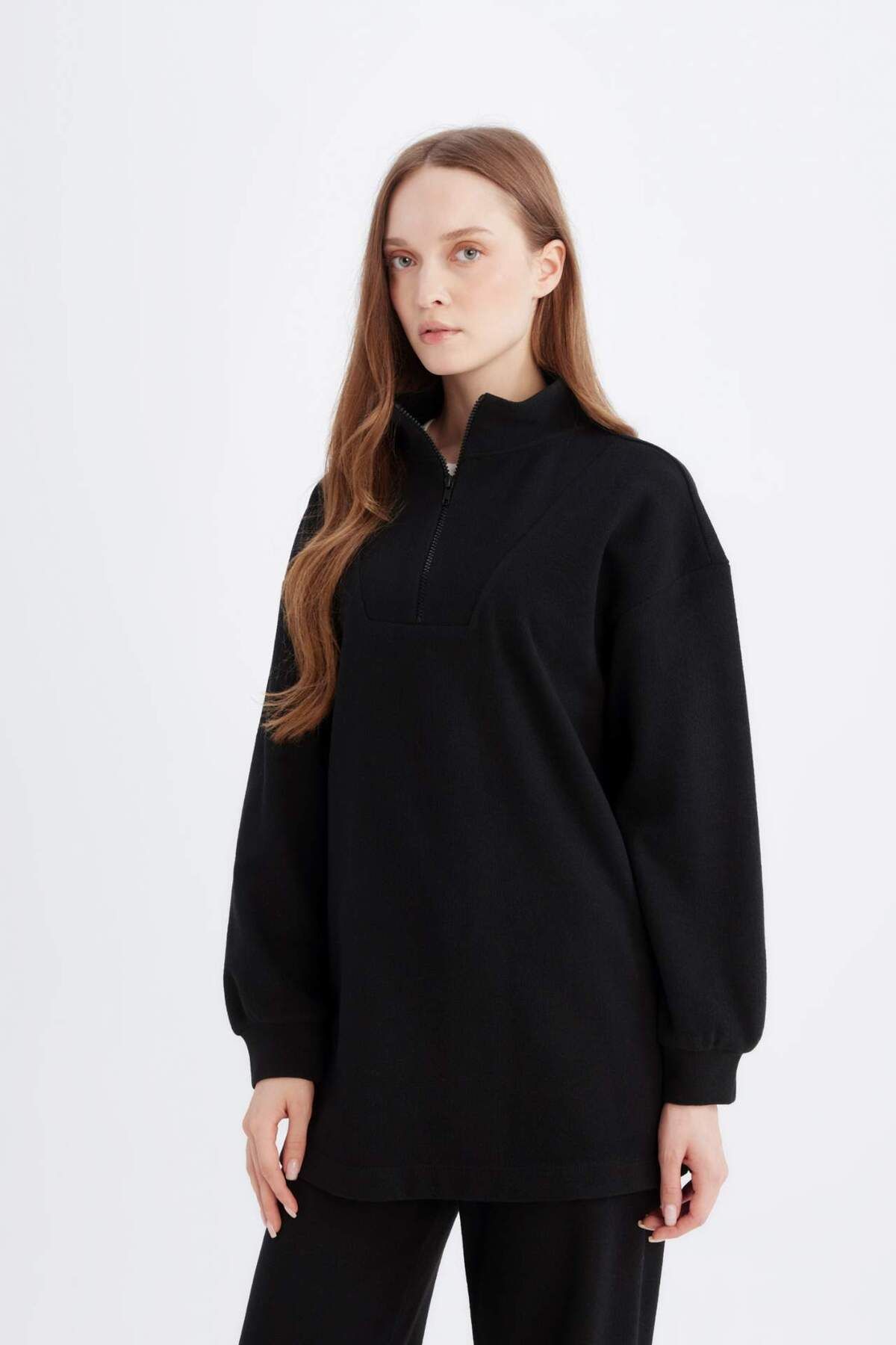 DeFacto-Regular Fit Half Zip Thessaloniki Fabric Long Sleeve Tunic B4306Ax23Cw 4