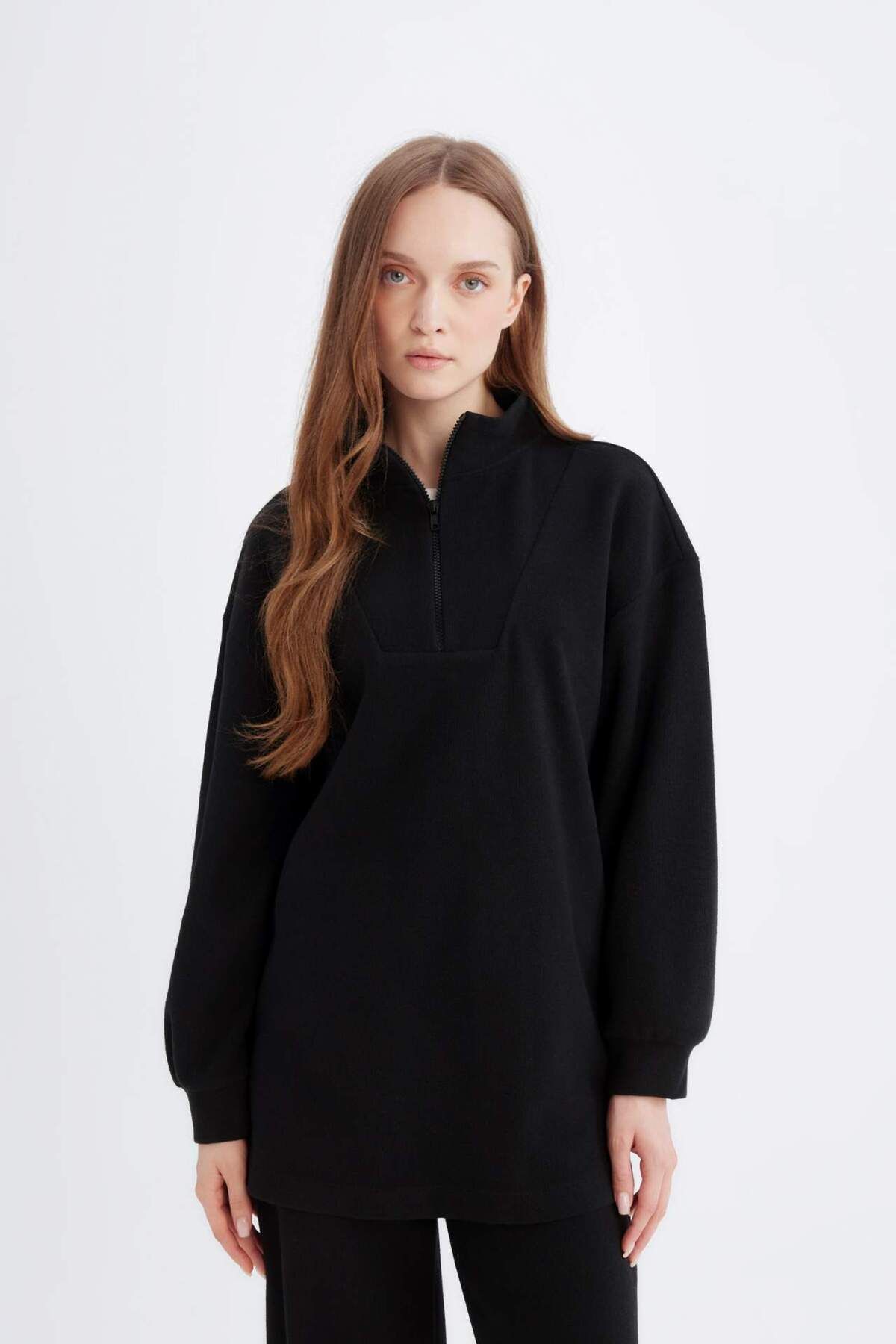 DeFacto-Regular Fit Half Zip Thessaloniki Fabric Long Sleeve Tunic B4306Ax23Cw 3