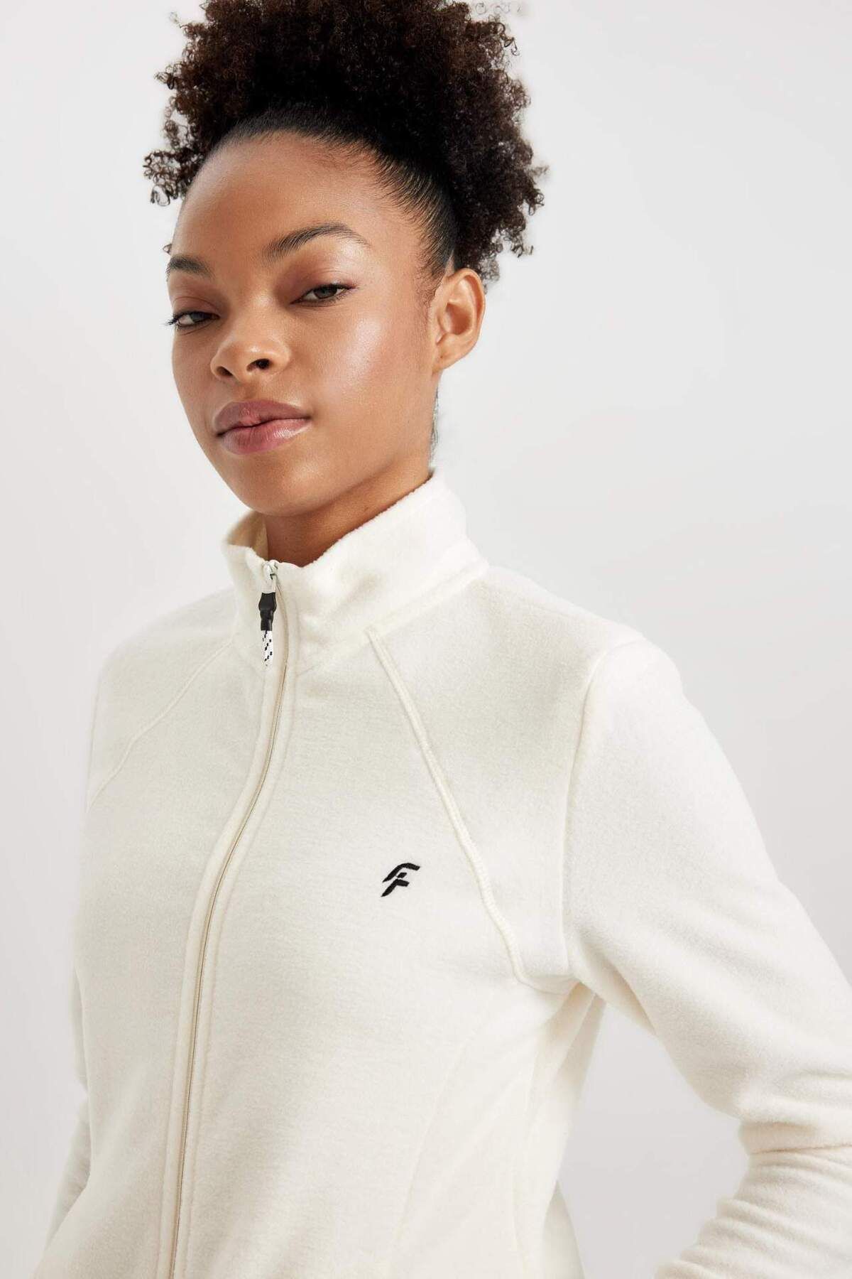 DeFacto-Defactofit Standard Fit Zipper Collar Slogan Printed Fleece Cardigan A4500Ax23Wn 7