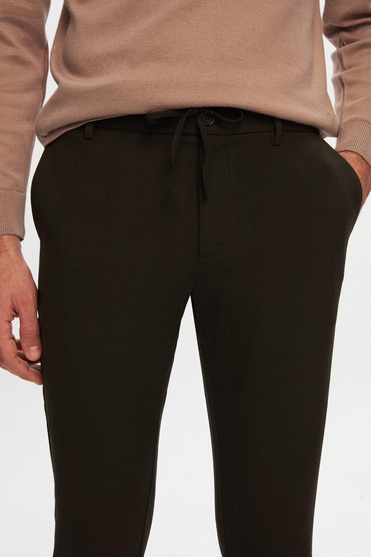 D'S Damat-Ds Groom Slim Fit Khaki Elastic Waist Drawstring Zippered Lycra Comfortable Jogger Pants 2