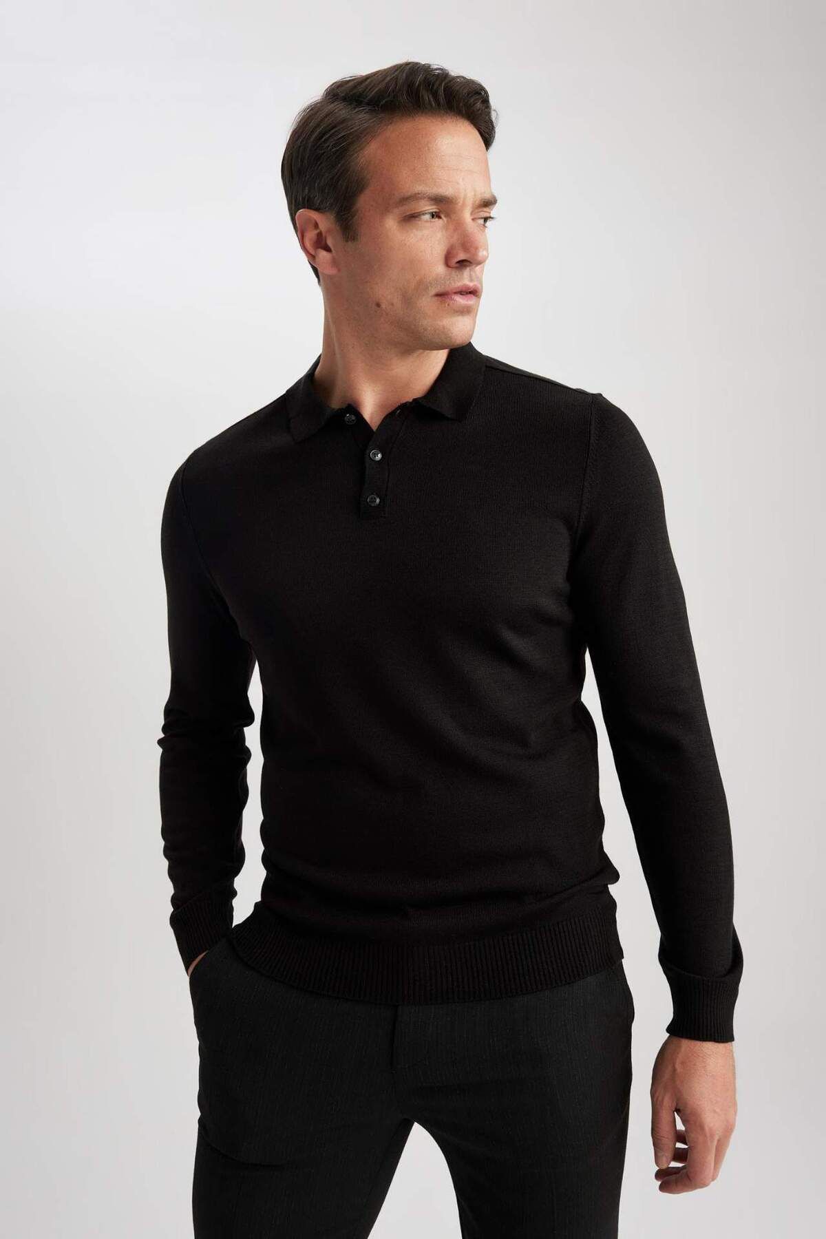 DeFacto-Slim Fit Dar Kesim Polo-Kragen Basic Düz Strickpullover Y0902AZ23AU 4