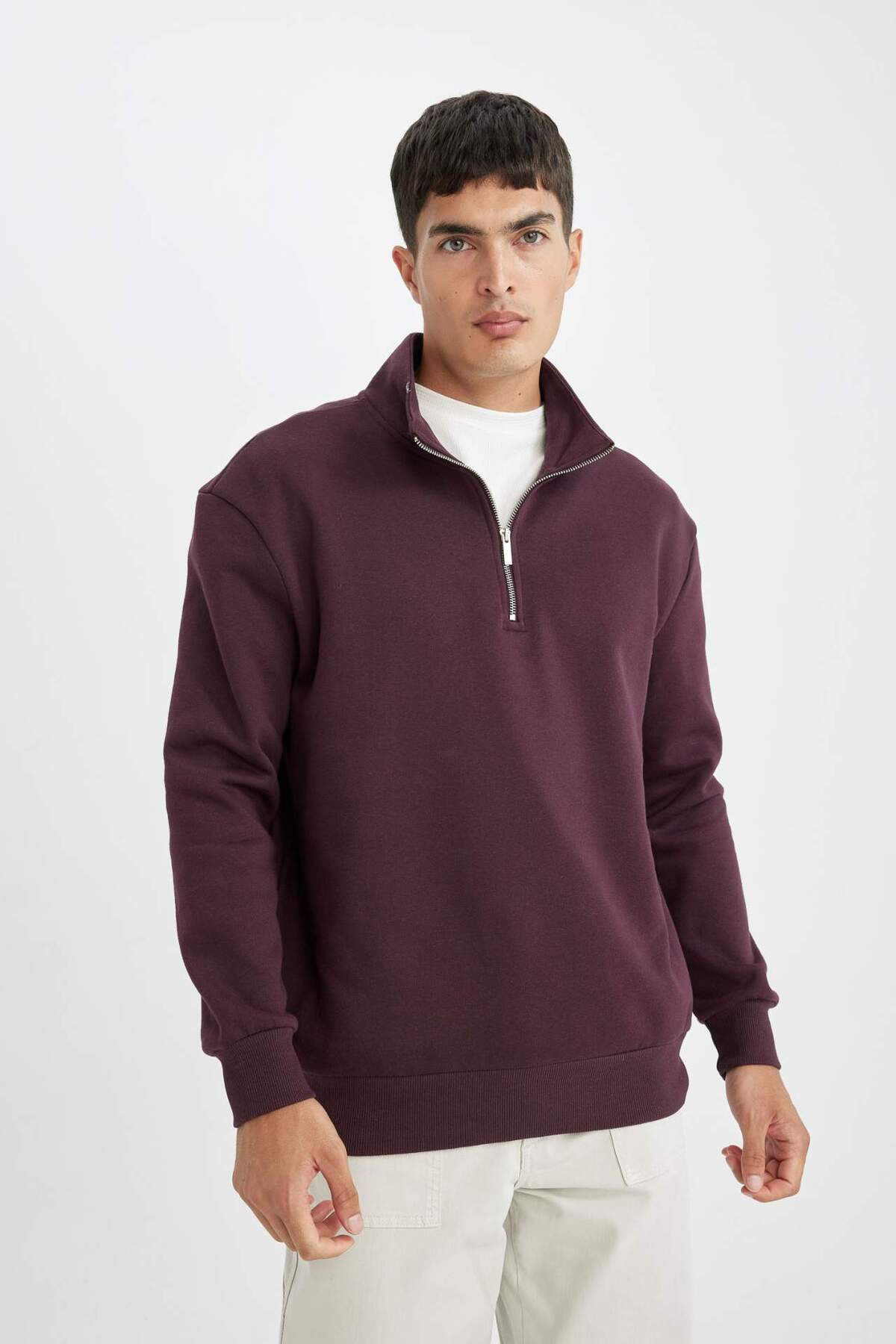 DeFacto-Comfort Regular Fit Bequeme Passform Reißverschluss Stehkragen Basic Plain Sweatshirt X7405AZ23AU 3
