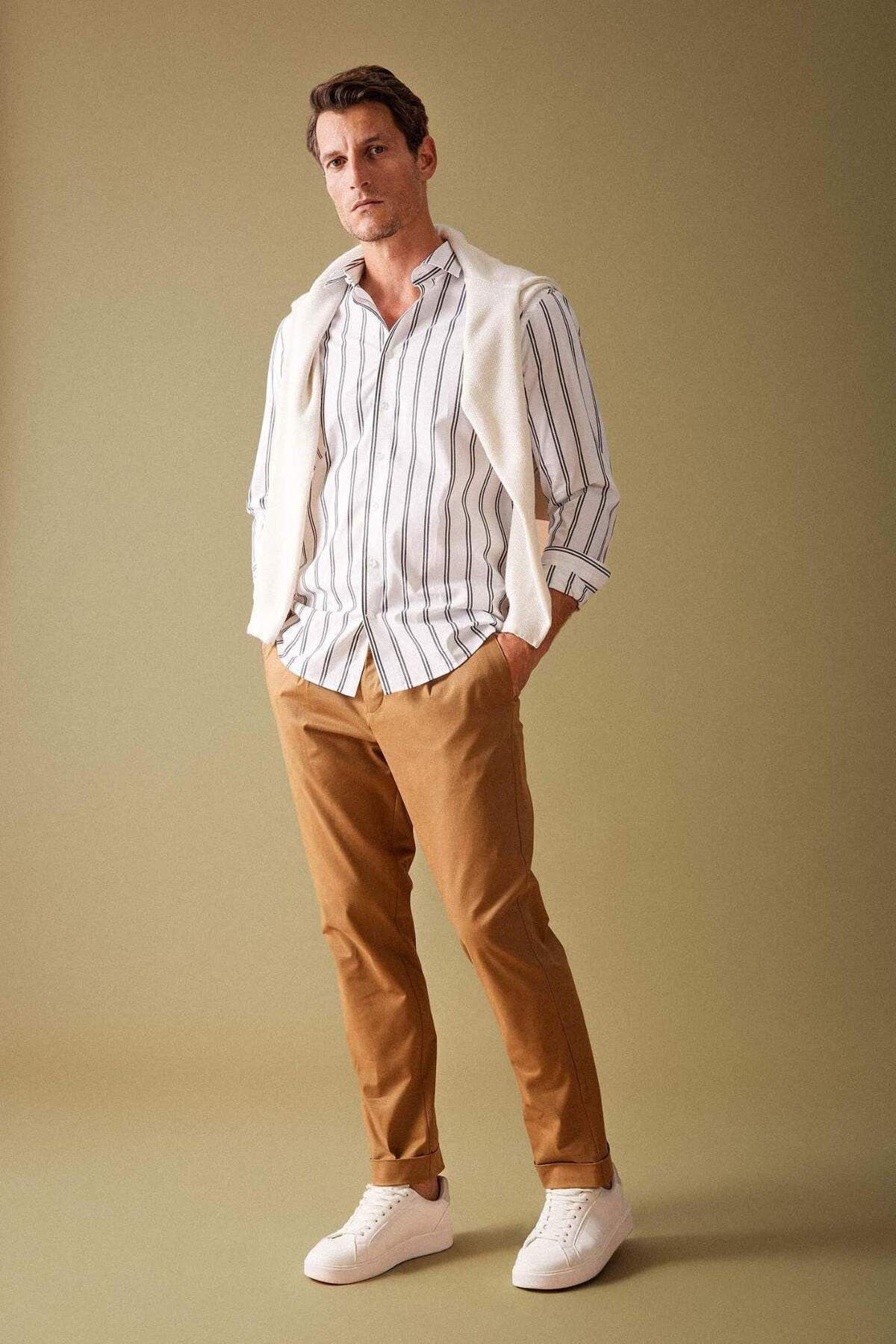 DeFacto-Gabardine Trousers Tailored Regular Fit Double Leg with Pockets A5115Ax23Au 1