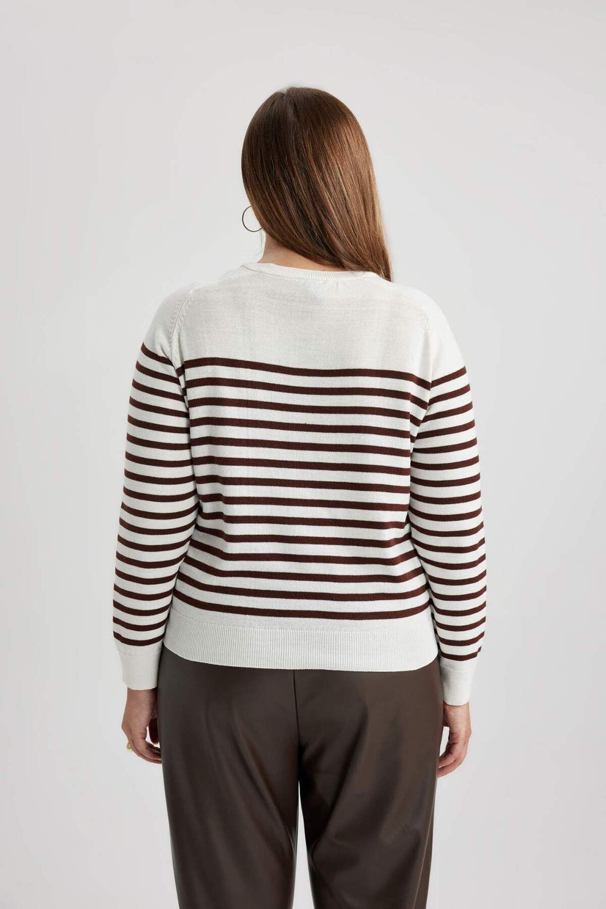 DeFacto-Regular Fit М'яка трикотажна кофта з велосипедним коміром і смужками Z1317AZ23WN 8