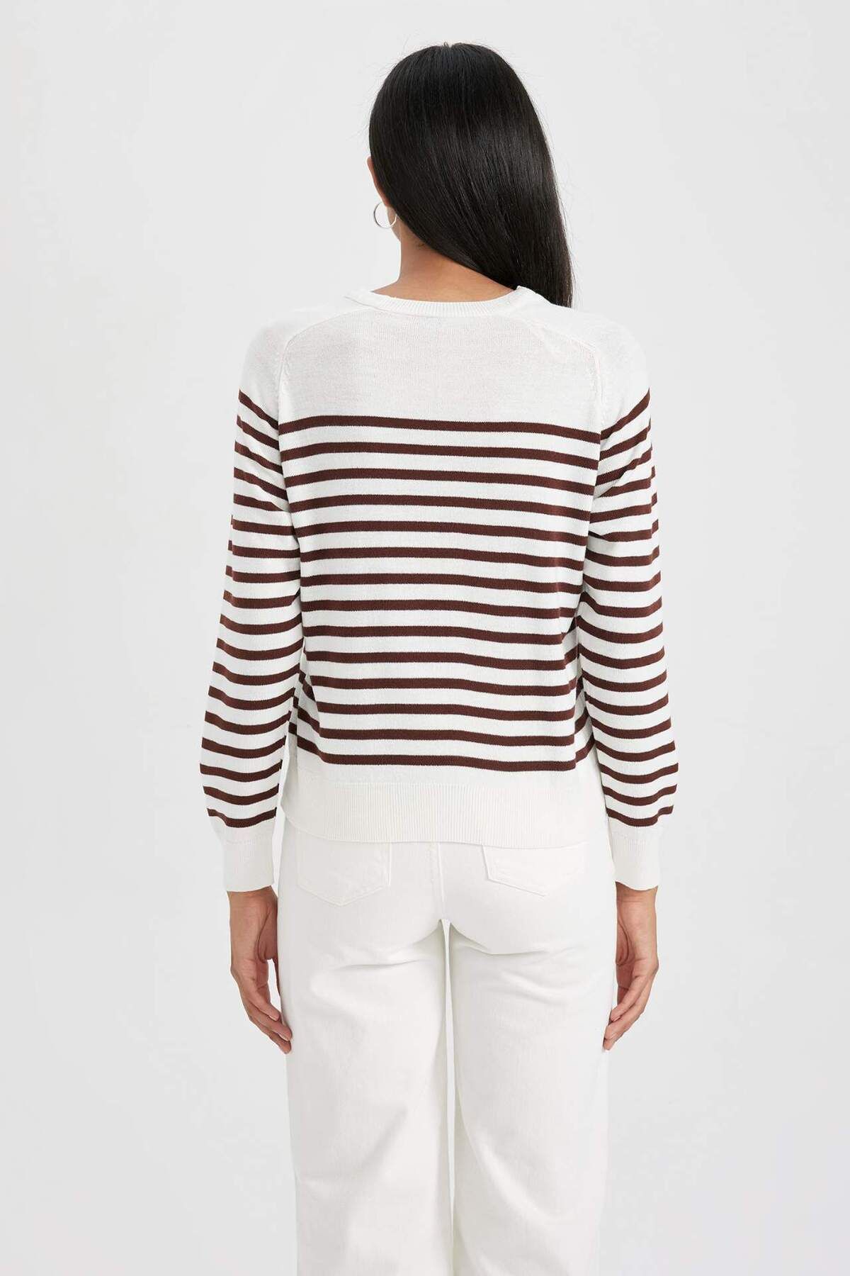 DeFacto-Regular Fit М'яка трикотажна кофта з велосипедним коміром і смужками Z1317AZ23WN 5