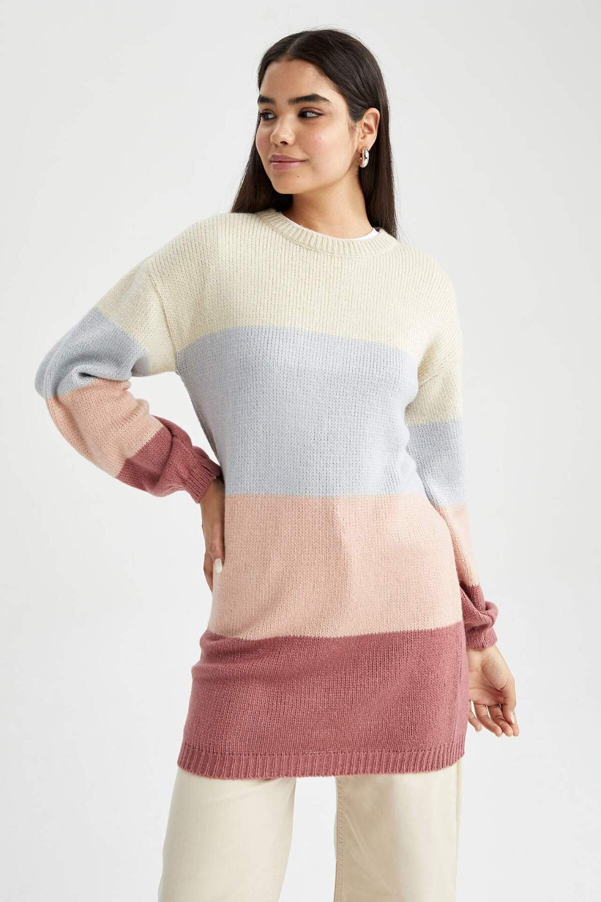 DeFacto-Regular Fit Rundhalsausschnitt Farbblock Basic Plain Tunika Z8082AZ22WN 5