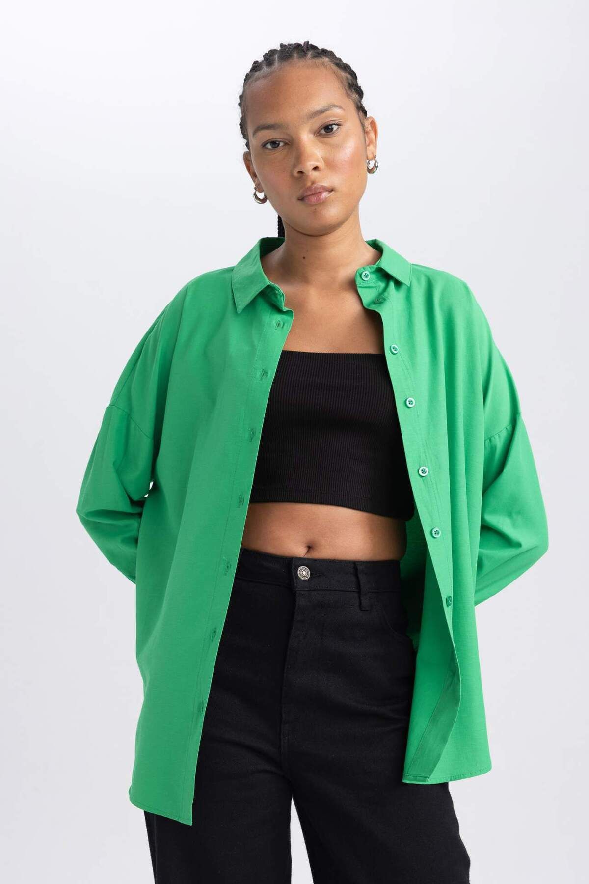 DeFacto-Oversize Wide Fit Košile Límec Popelín Tunika s dlouhým rukávem B0659AXNS 3