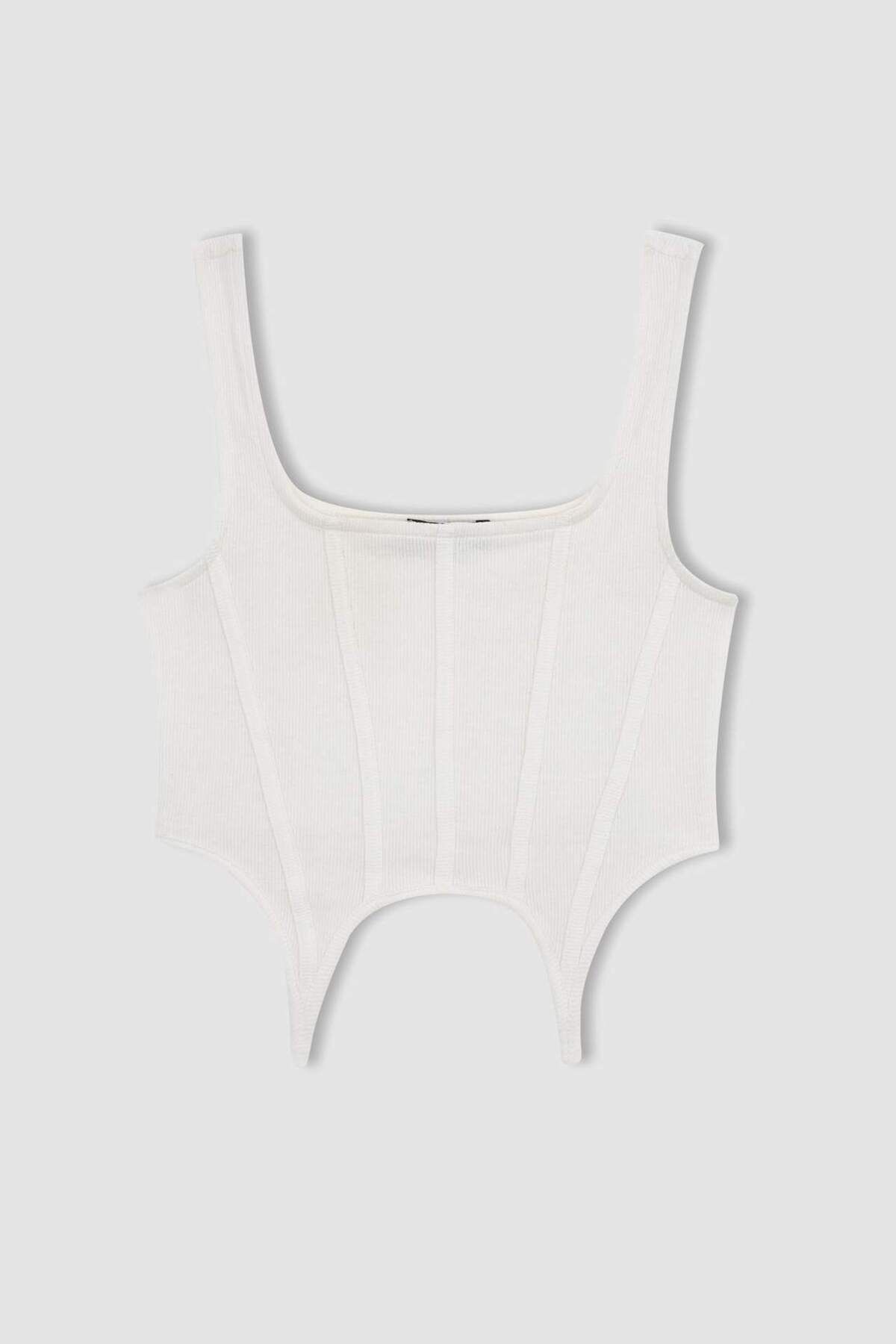 DeFacto-Cool Fitted Corset Look Ribbed Camisole Undershirt A8762Ax23Sm 7