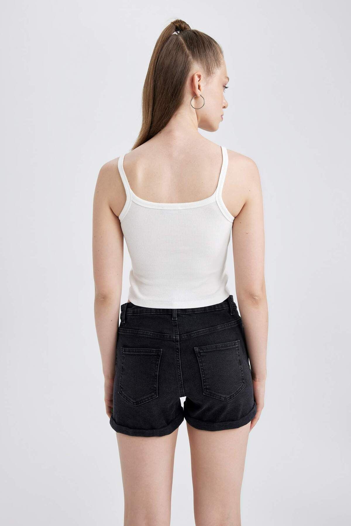 DeFacto-Coool Fitted Ribbed Camisole White Strap Basic Undershirt B1659Ax23Hs 6
