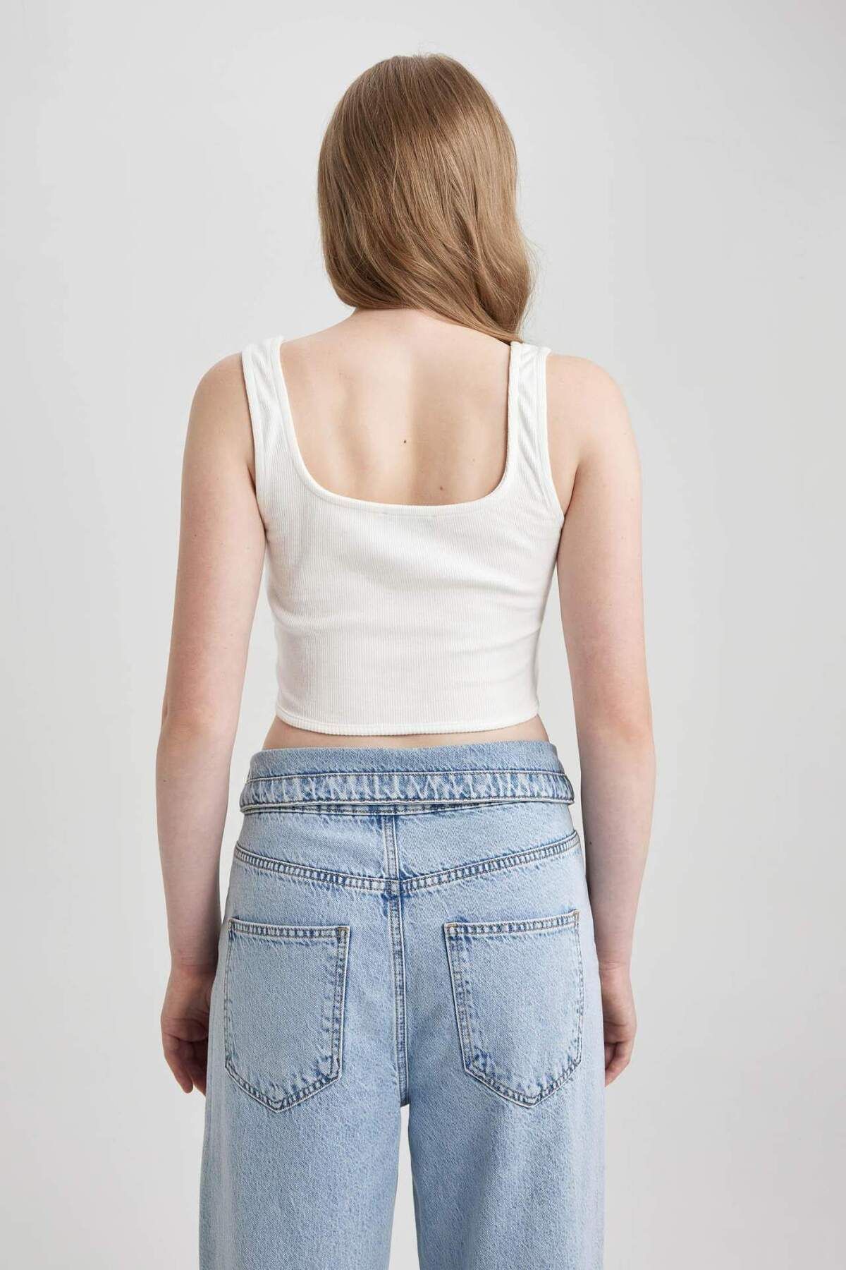 DeFacto-Cool Fitted Corset Look Ribbed Camisole Undershirt A8762Ax23Sm 5
