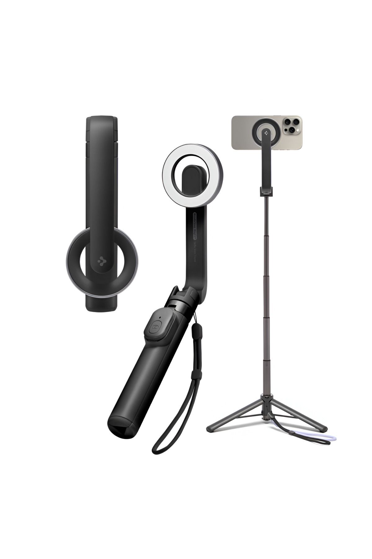 Spigen-Stick selfie cu trepied Bluetooth Magsafe, universal pentru iPhone și Android, reîncărcabil fără fir, negru 1