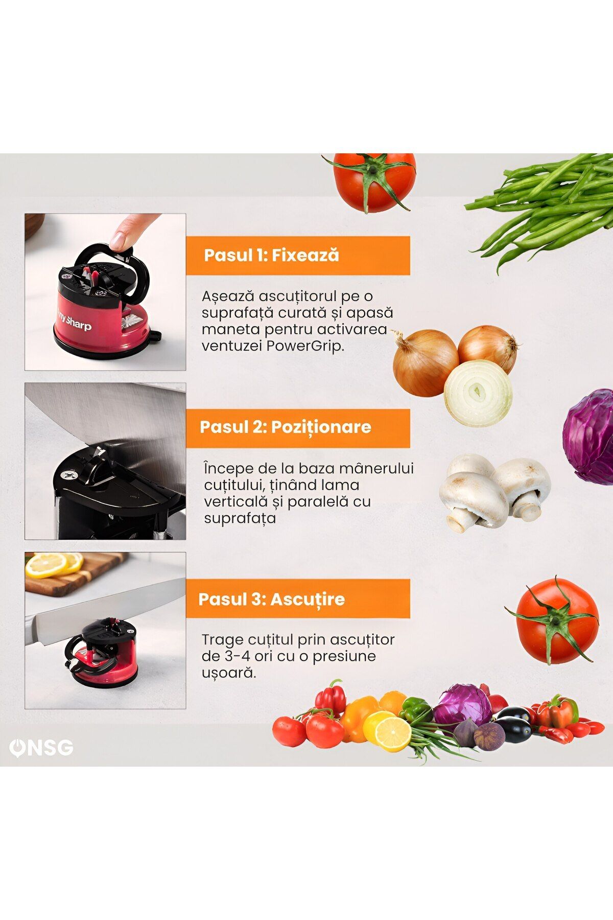 AnySharp-Pro Kitchen Knife Sharpener Red, Universal System, Vacuum Grip 7