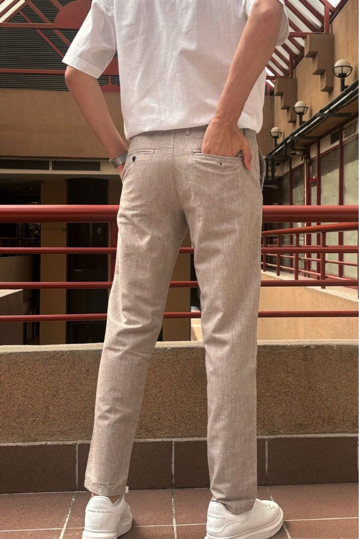 inpool  Erkek, Ayarlanabilir bel, Regular-Fit, Old Money Culture, Pamuklu, keten görünümlü pantolon 166-1 - Görsel 5