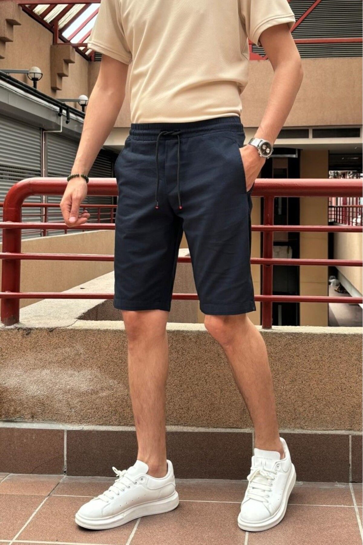 inpool  Bel lastikli-bağcıklı, Regular Fit, Yazlık, Old Money Culture, Keten (linen), Dokuma şort - Görsel 7