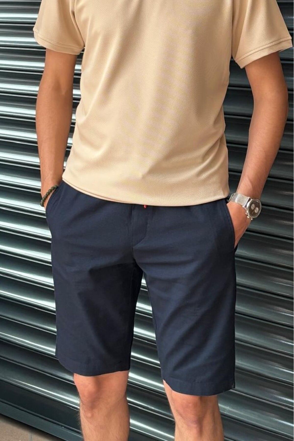 inpool  Bel lastikli-bağcıklı, Regular Fit, Yazlık, Old Money Culture, Keten (linen), Dokuma şort - Görsel 3