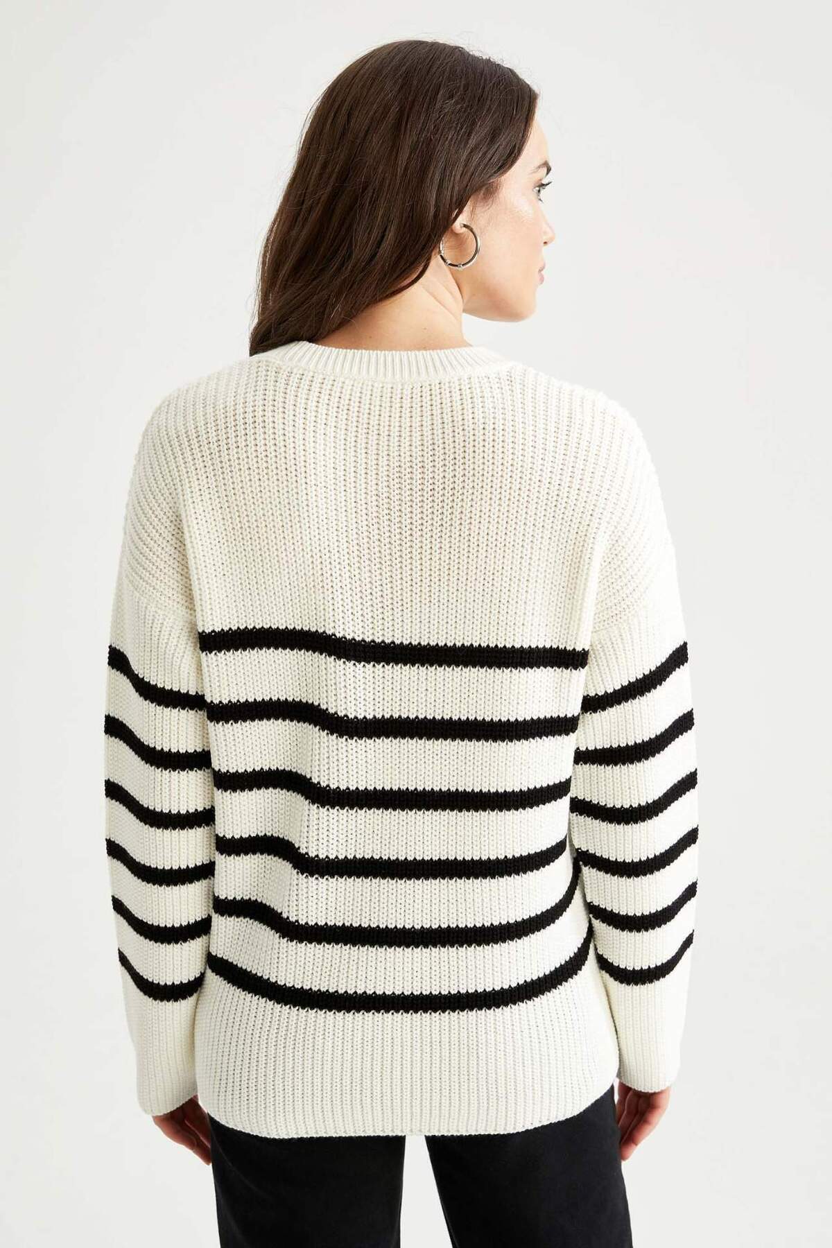 DeFacto-Regular Fit Striped Crew Neck Slit Knitwear Maternity Sweater W7771Az21Wn 6