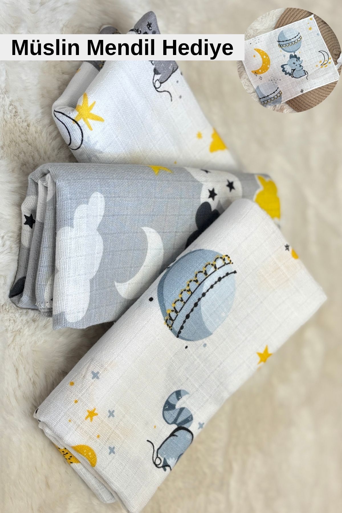 Thiff 3’lü 80x80 %100 Pamuk Müslin Bebek Örtüsü Seti + Hediye Ağız Mendili | Nefes Alan Yumuşak Battaniye