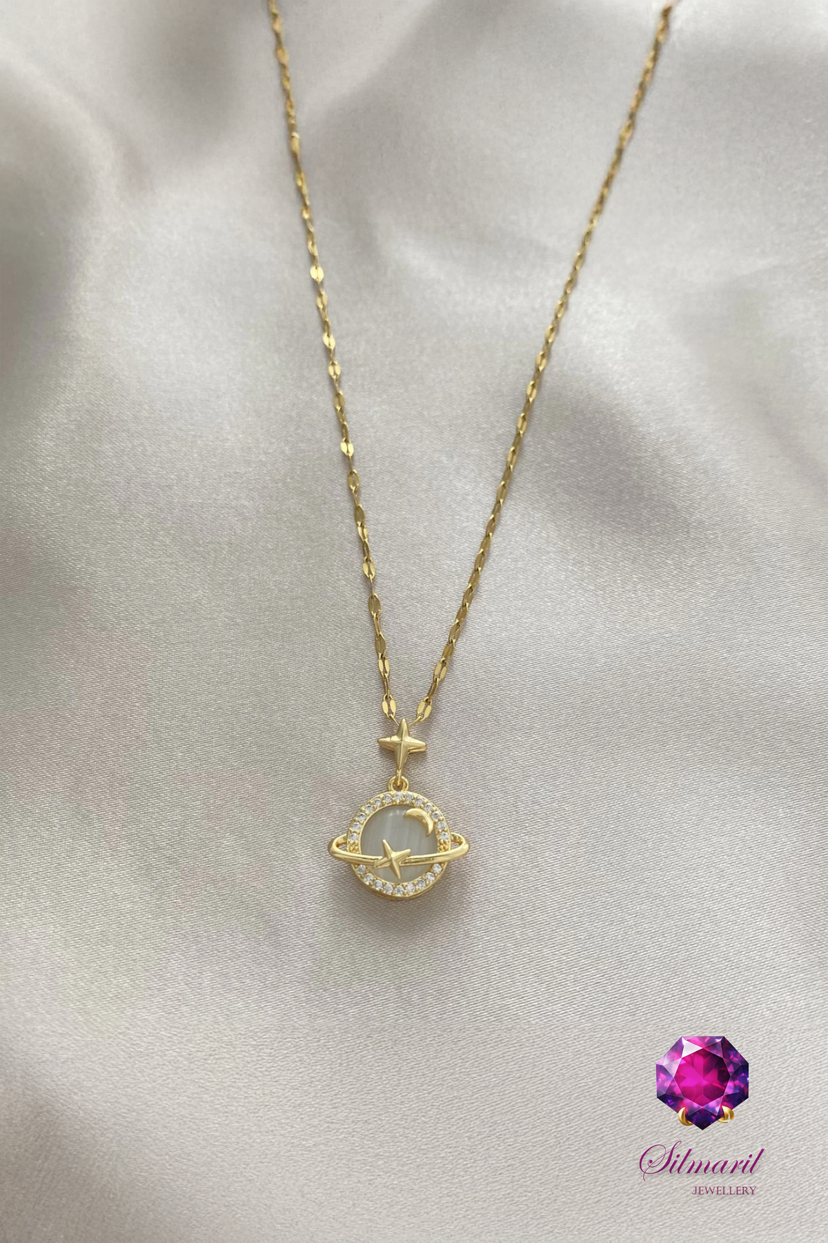Altın Renk Opal Yıldız ve Gezegen Satürn Kolye – Paslanmaz Çelik - Stainless Steel ve Taşlı — Silmaril Store (8)