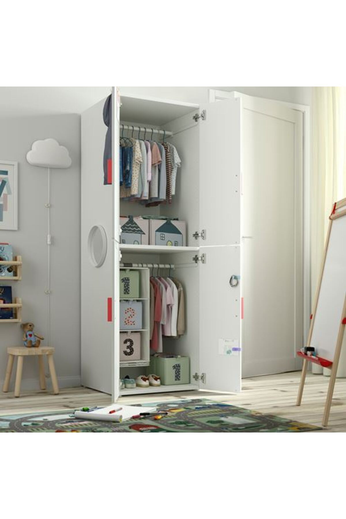 IKEA PLATSA/SMASTAD, çocuk gardırobu, beyaz-huş, 60x57x181 cm fotoğrafı 4 (önizleme)