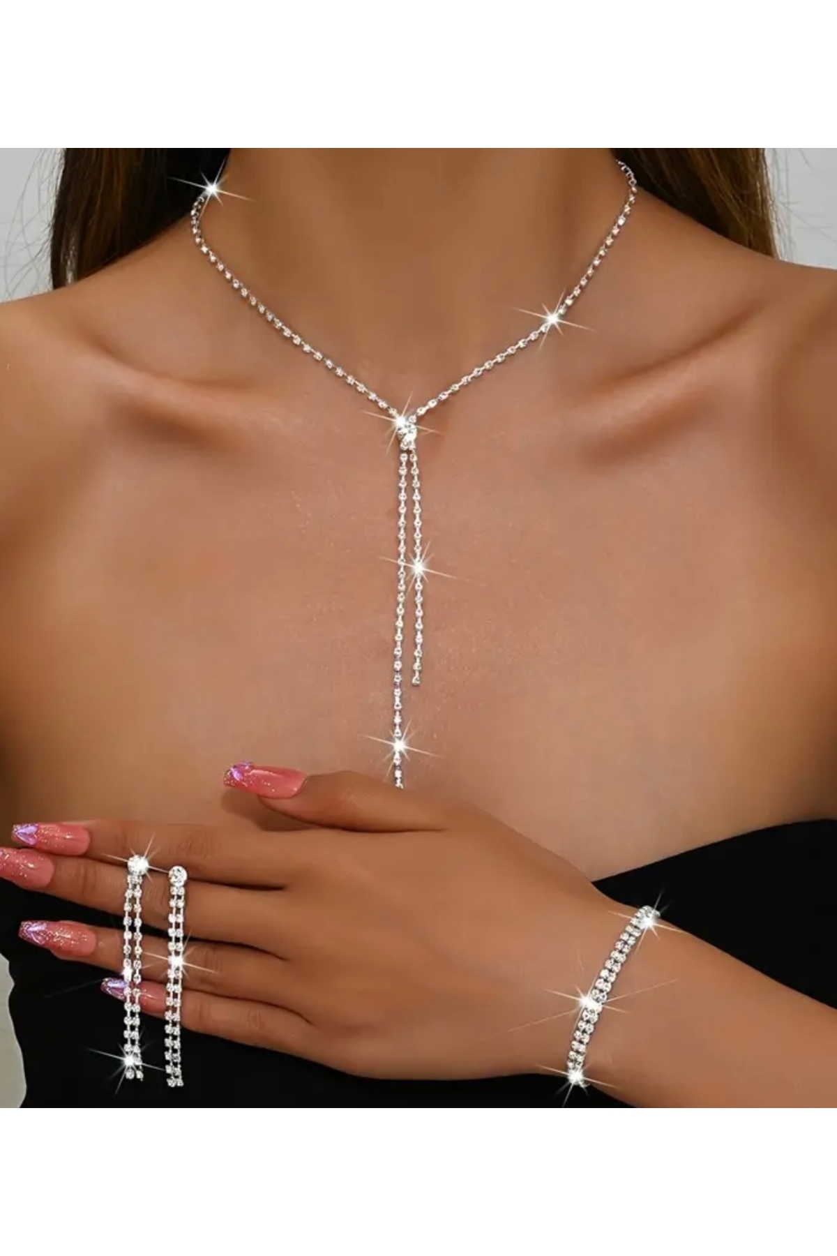 Silver Plated Nez Necklace and Bracelet Set of 3 Invitation Wedding April Evening Dresses