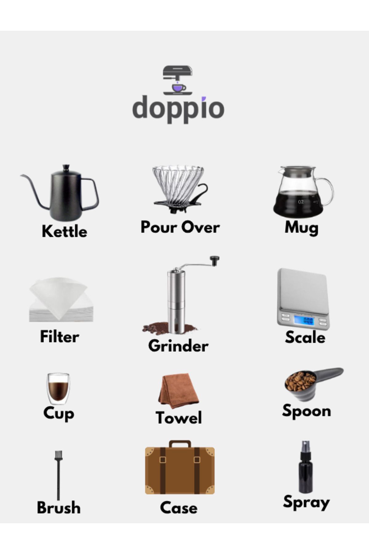 DOPPİO-DOPPIO 12 Pcs V60 Premium Pour Over Manual Coffee Maker with Manual Grinder Dripper Set 3