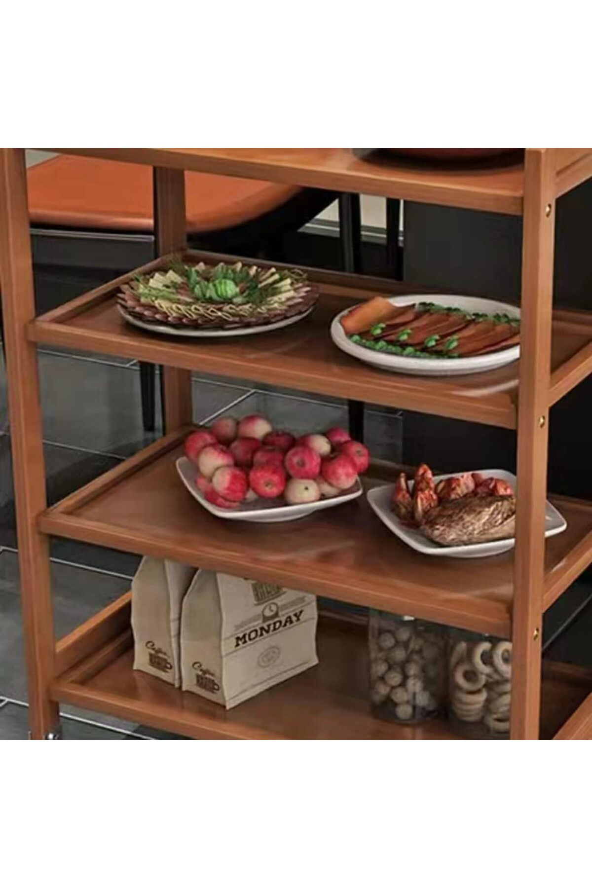 عربة مطبخ متحركة 4 طبقات من الخيزران,منظم تخزين بعجلات للمطبخ والحفلات,تصميم أنيق وخفيف وسهل الحركة