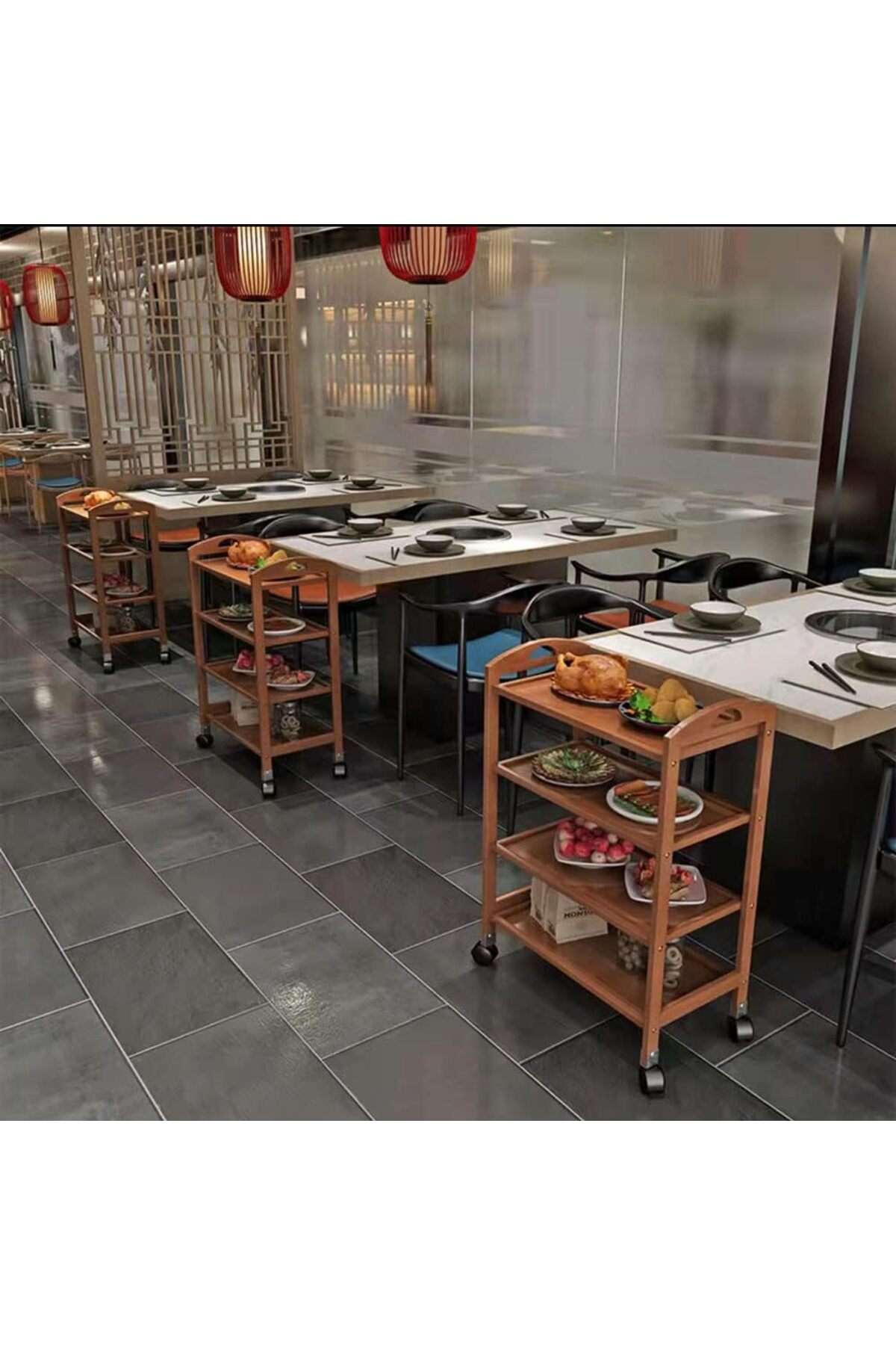 عربة مطبخ متحركة 4 طبقات من الخيزران,منظم تخزين بعجلات للمطبخ والحفلات,تصميم أنيق وخفيف وسهل الحركة