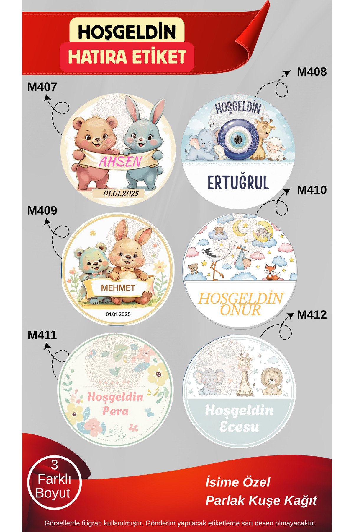 Craftino Kişiye Özel Yuvarlak Hoşgeldin Bebek Hatıra Etiketi fotoğrafı 2 (önizleme)