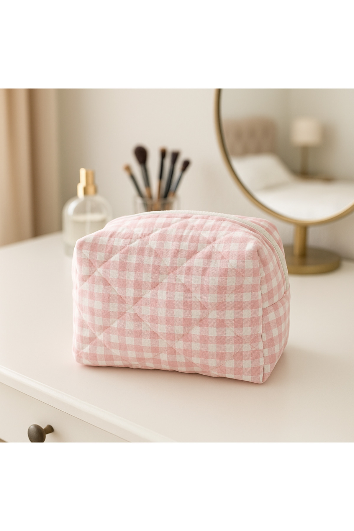 elma Kareli Makyaj çantası makyaj cüzdanı organizer düzenleyici makyaj ürünleri