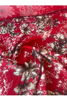 Bursa Kumaş Dünyası Kırmızı Desenli Viskon Kumaş Tek En %100 Pamuk
