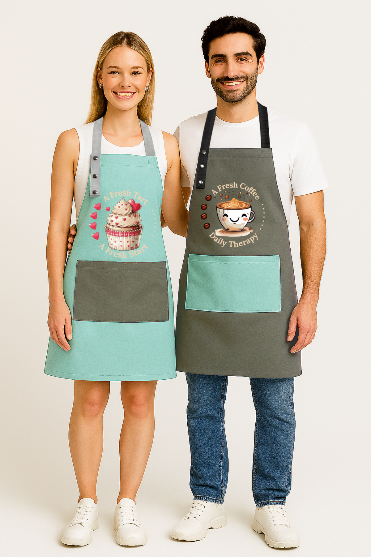 Hulganz-Kitchen Apron Set of 2 Stain-Resistant Suit Cloth Cupcake Coffee Dowry Cafe Patisserie Workshop Apron 2