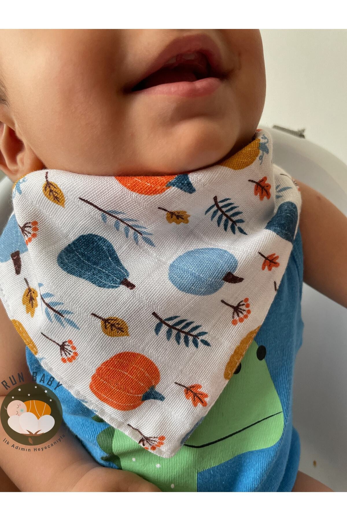 runbaby (8 Adet ) Run Baby Müslin Kumaş Çıtçıtlı Bebek Salya Önlük & Fular fotoğrafı 5 (önizleme)