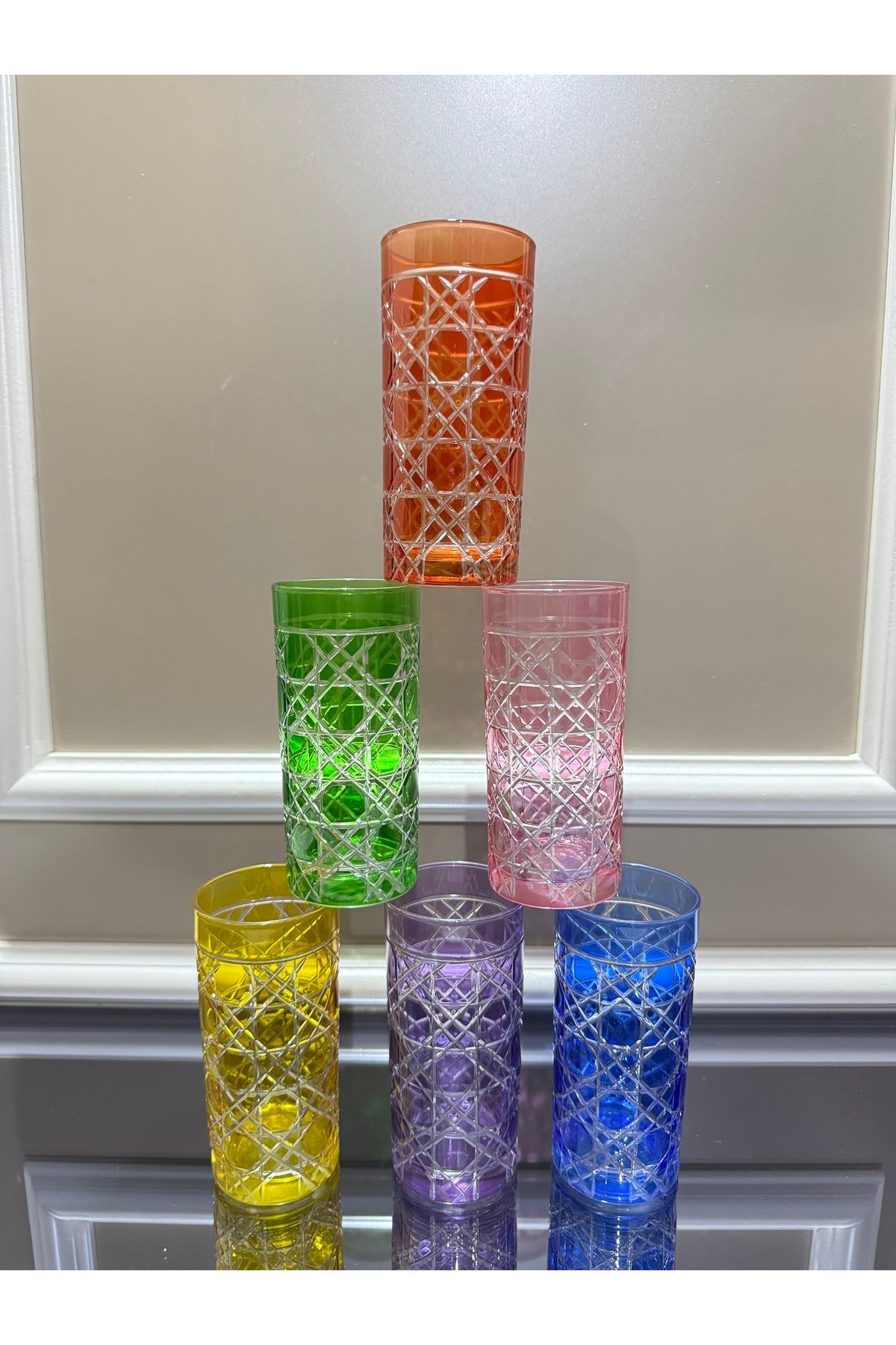 Turkuaz-Set of 6 Colorful Honeycomb Pattern Soft Drink Cups 4