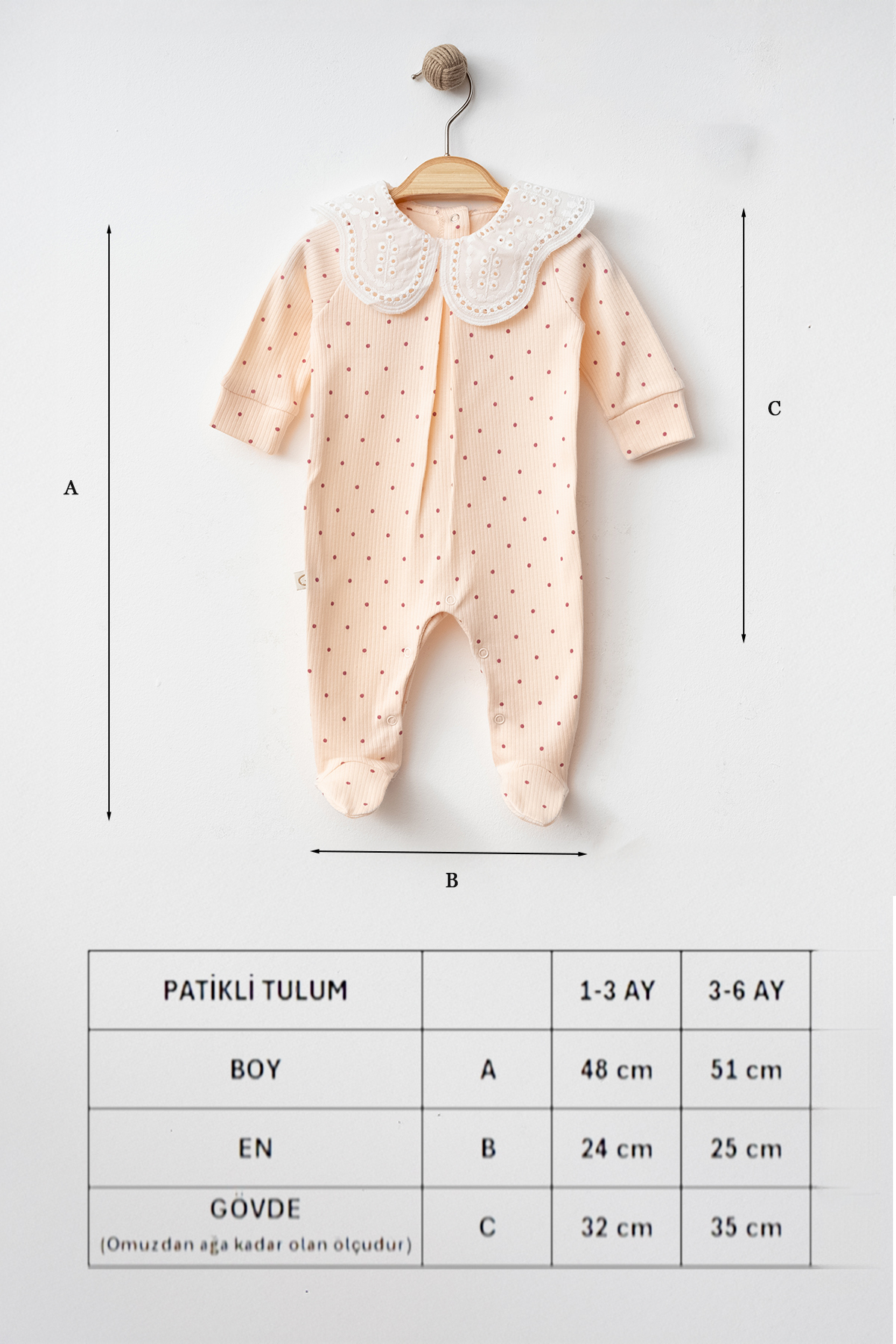 O Baby Fistolu Dantel Yaka Bandanalı Tulum - Kız Bebek - %100 Pamuk-Yenidoğan Set fotoğrafı 5 (önizleme)